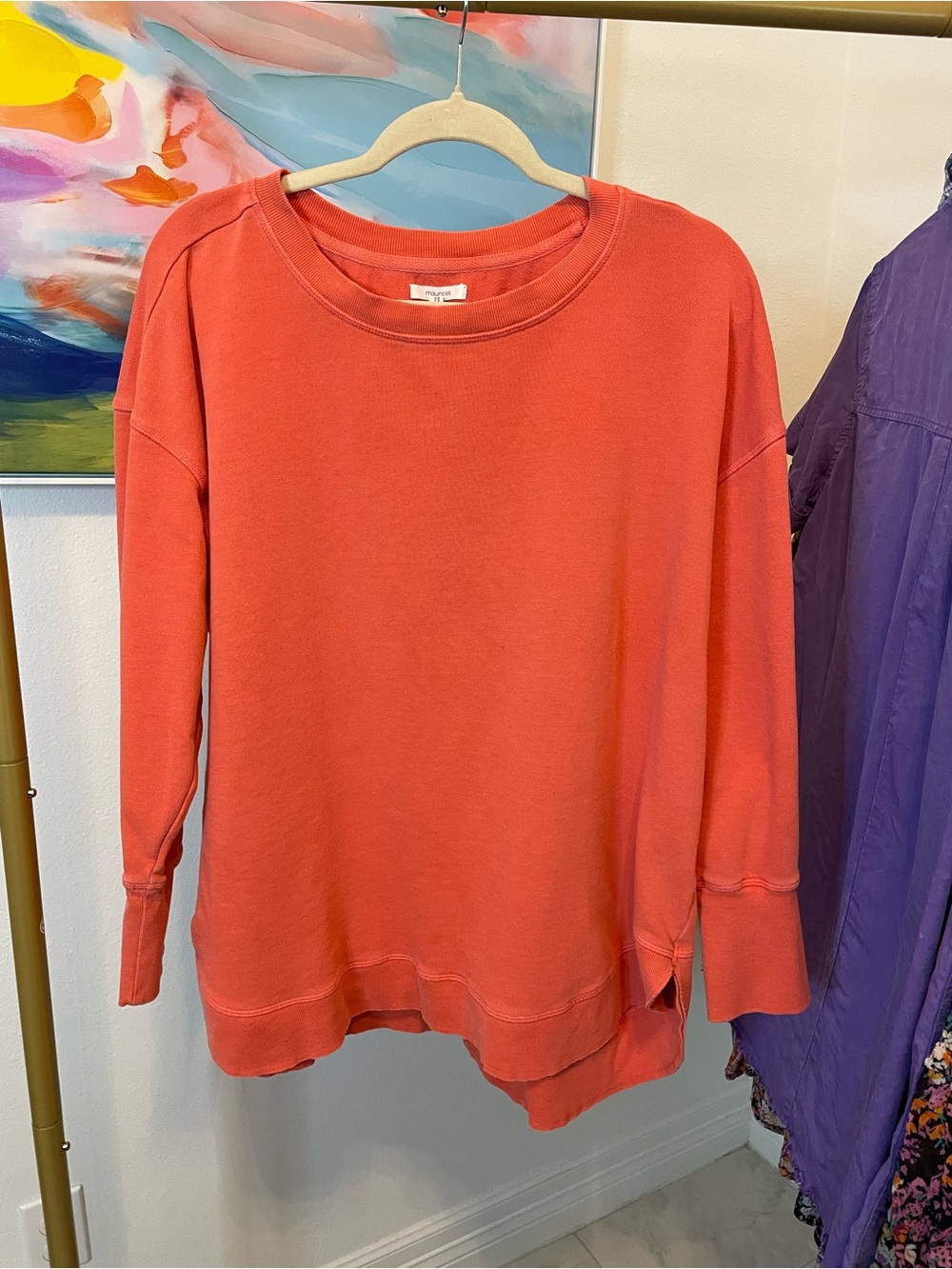 Maurices Bright Coral Ribbed Crewneck Sweatshirt 2X
